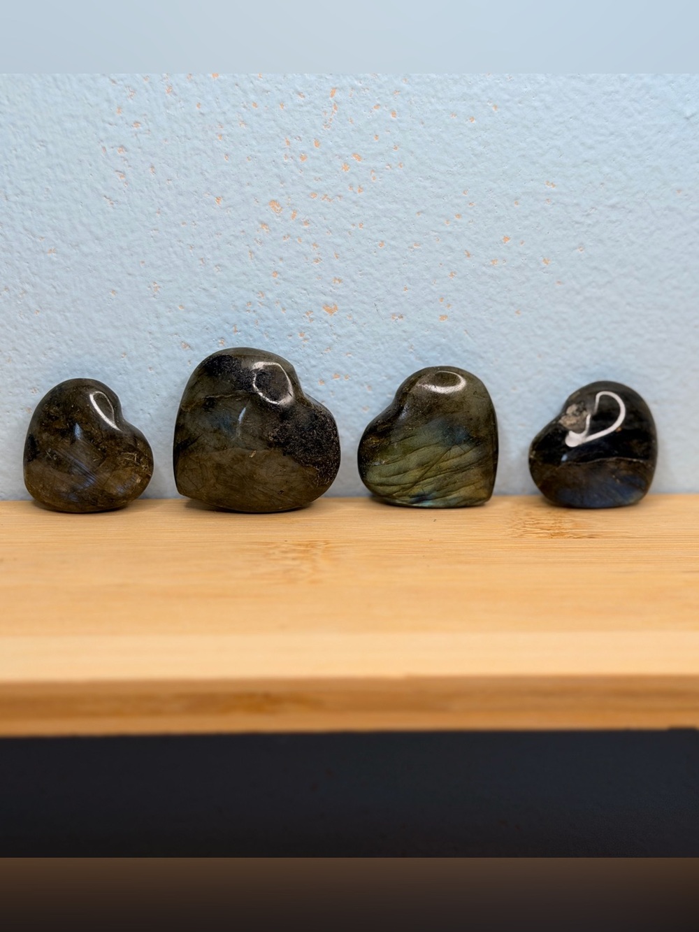 #003 Polished Labradorite Heart Stone - Iridescent Green-Blue